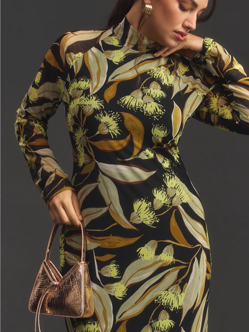 Anthropologie Long Sleeve Mock Neck Printed Slim Midi Dress 2X orig. $148 - Picture 8 of 13